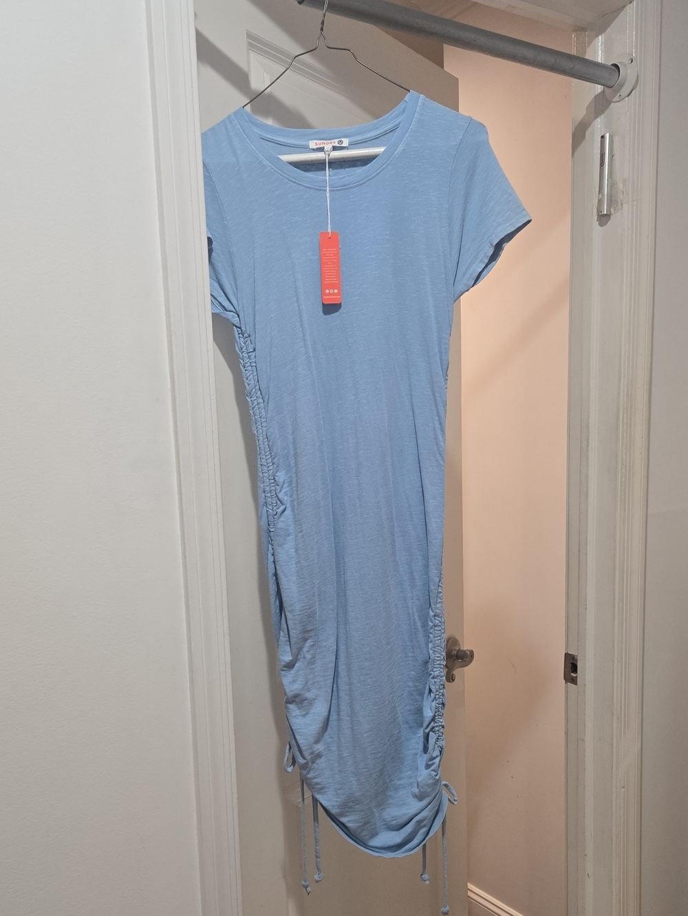 Sundry Light Blue Ruched Tee Midi Dress